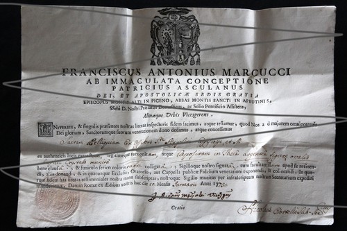 Urkunde reliquie 1775 bischofs - urkunde,